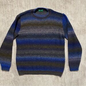 VTG United Colors Of Benetton Women’s Blue and Gray Striped Sweater Wool Blend